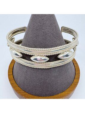 Marquise Bead Design Sterling Silver 925 Cuff Bracelet Size 7.5" Fit